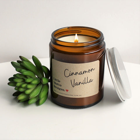 Artisan Soy Candle | CINNAMON VANILLA | Amber Glass Jar | 2 SIZES