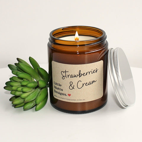 Artisan Soy Candle | STRAWBERRIES & CREAM | Amber Glass Jar | 2 SIZES