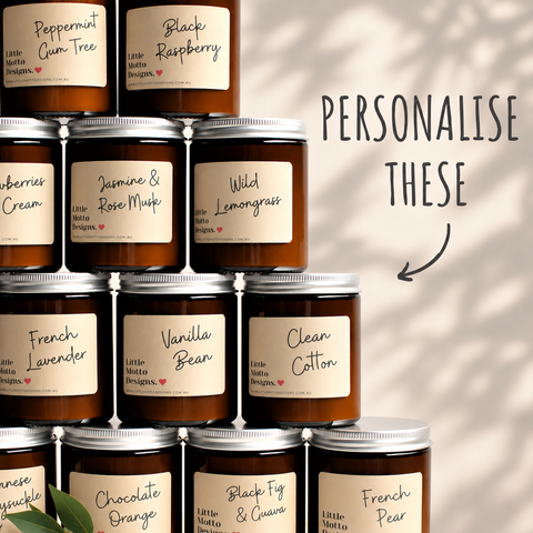 Custom Soy Candle | 14 FRAGRANCES | Personalised Gifts | Create Your Own Candle Label | Amber Glass Jar
