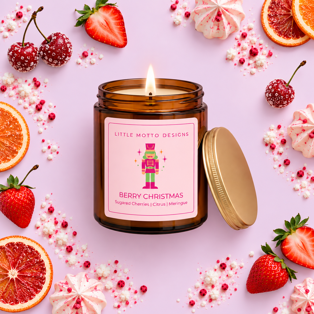 CHRISTMAS Soy Candle 270ml | BERRY CHRISTMAS | Large Amber Glass Jar | Gift Boxed