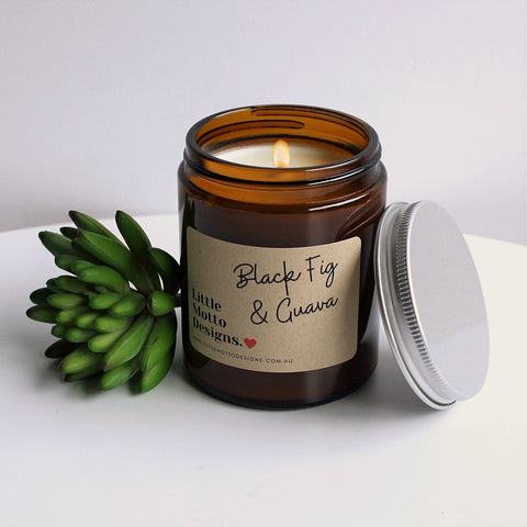 Artisan Soy Candle | BLACK FIG & GUAVA | Amber Glass Jar | Fragranced Candle