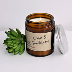 Artisan Soy Candle | CEDAR & SANDALWOOD | Amber Glass Jar | 2 SIZES