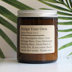 Design Your Own  | FATHER'S DAY | DICTIONARY | Personalised | Custom | Amber Glass | Soy Candle Jar