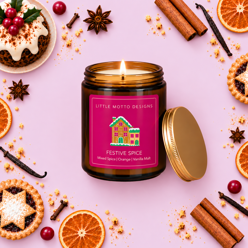 CHRISTMAS Soy Candle 270ml | FESTIVE SPICE | Large Amber Glass Jar | Gift Boxed