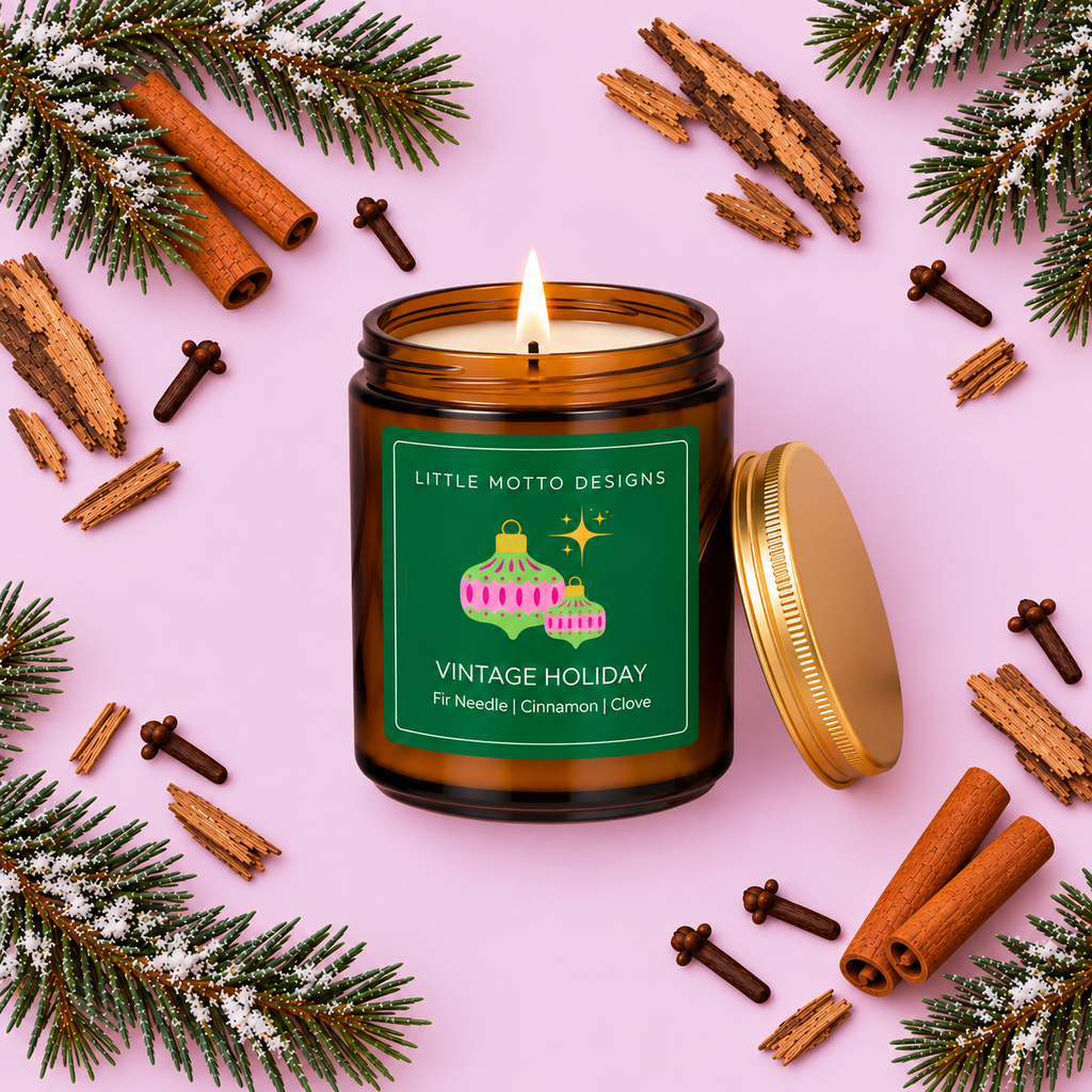 CHRISTMAS Soy Candle 270ml | VINTAGE HOLIDAY | Large Amber Glass Jar | Gift Boxed