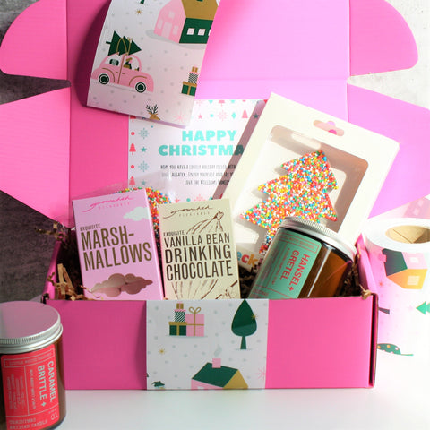 XMAS CHOCOLATE LOVER Custom Hamper | PERSONALISED | Soy Candle & Chocolate Gift Pack | PINK | Christmas