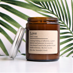 LOVE | Custom | DICTIONARY MEANING | Amber | Soy Candle Jar | Personalised | Definition | Valentine's Day