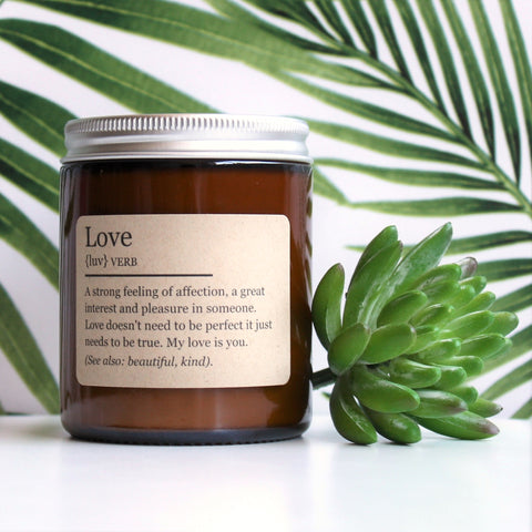 LOVE | Custom | DICTIONARY MEANING | Amber | Soy Candle Jar | Personalised | Definition | Valentine's Day