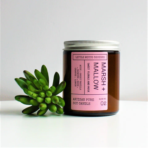 Artisan Soy Candle | MARSHMALLOW | Amber Glass Jar | Everyday Brights | Fragranced Candle