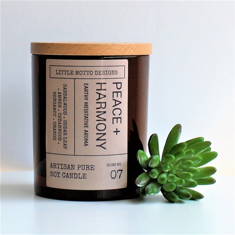 Artisan Soy Candle | PEACE & HARMONY | Amber Brights | Large Boxed Soy Candle