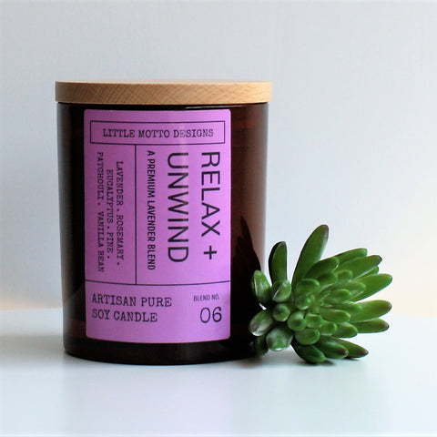 Artisan Soy Candle | RELAX & UNWIND | Amber Brights | Large Boxed Soy Candle
