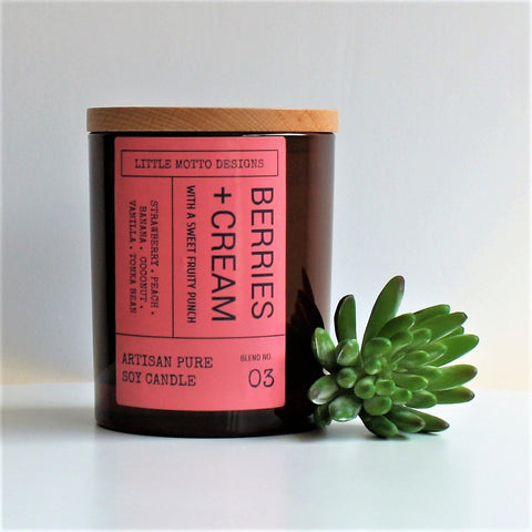 Artisan Soy Candle | BERRIES & CREAM | Amber Brights | Large Boxed Soy Candle